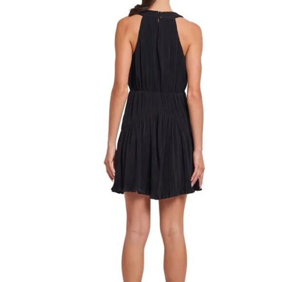 Ciebon Maja halter Dress Plisse' Pleats Deep V Neck Black SZ S NWOT Designer - Picture 2 of 10